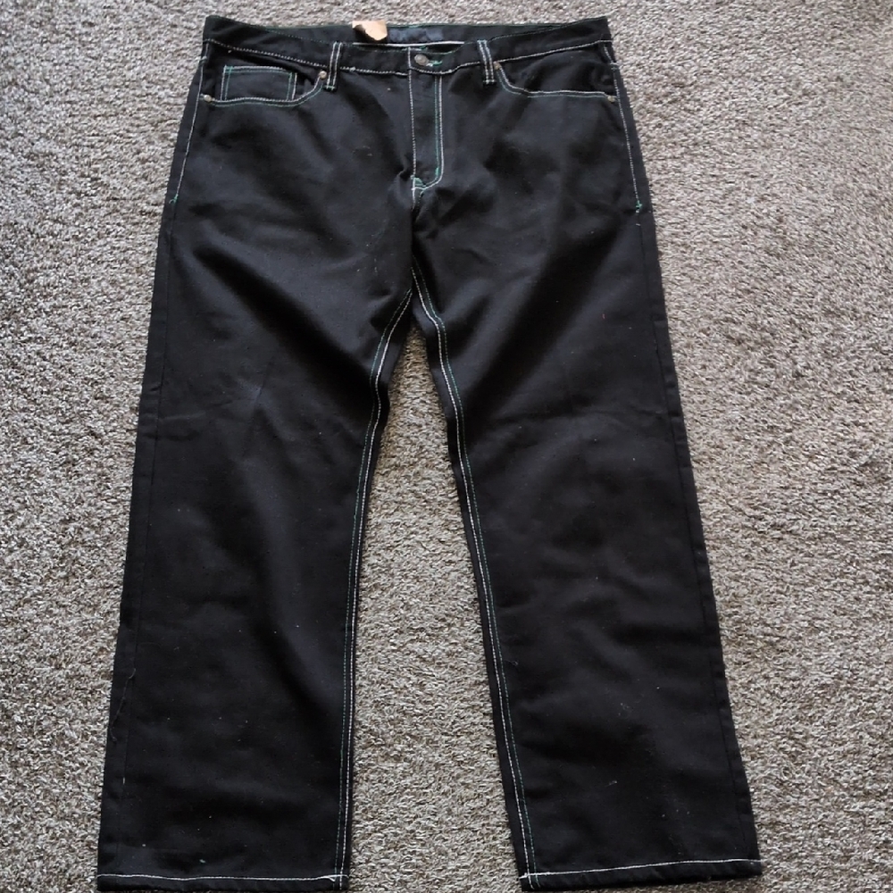 Qruel Men's Wide-Leg Black Jeans with Contrast Stitching NWT 40x31‎